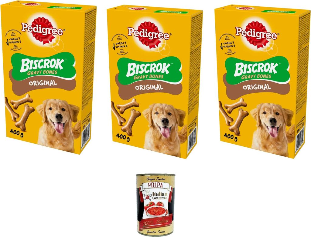 Pedigree Snack Biscrok Garvy Bones Original 3X 400gr + Italian Gourmet Polpa 400g