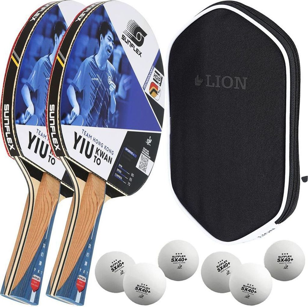Sunflex 2x Tischtennisschläger TEAM YIU KWAN TO + Tischtennishülle + 6x SX+ Tischtennisbälle