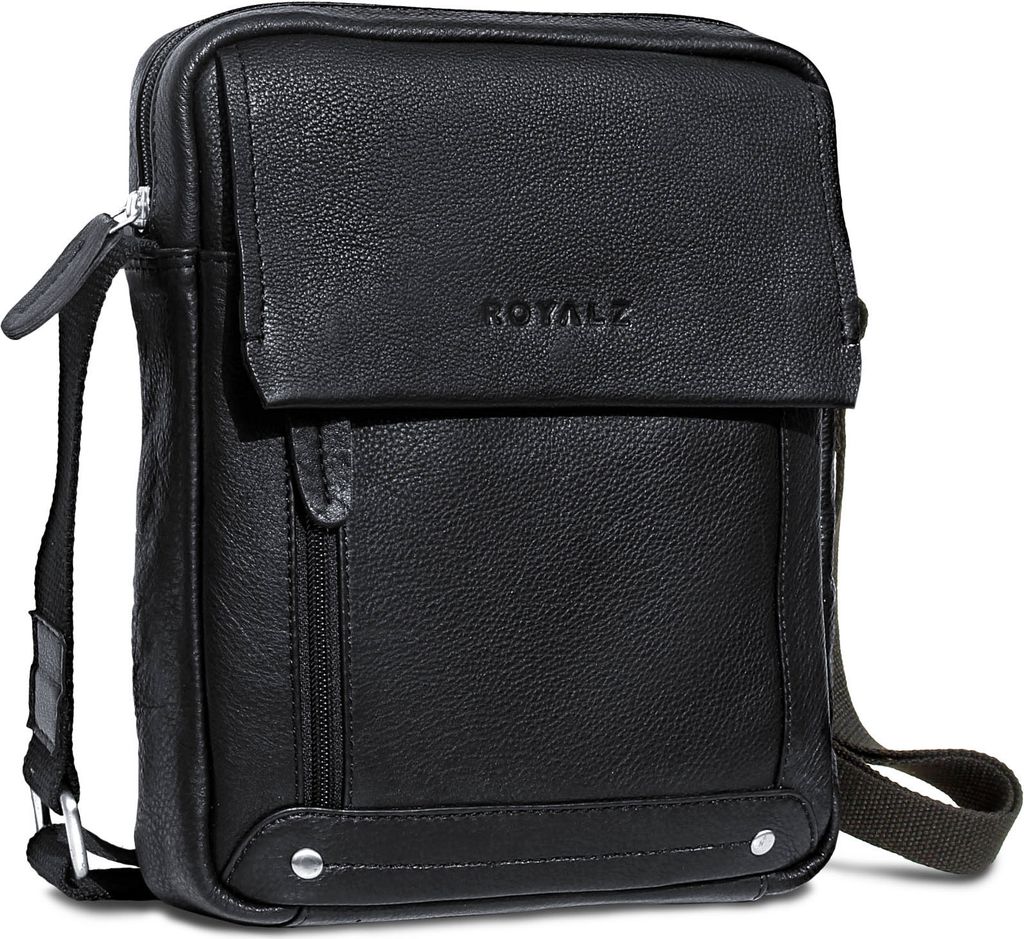 ROYALZ 'Idaho' Moderne Kleine Umhängetasche Herren Leder Männer Handtasche Vintage 10 Zoll Tablet leichte Ledertasche viele Fächer schmal Mini M...