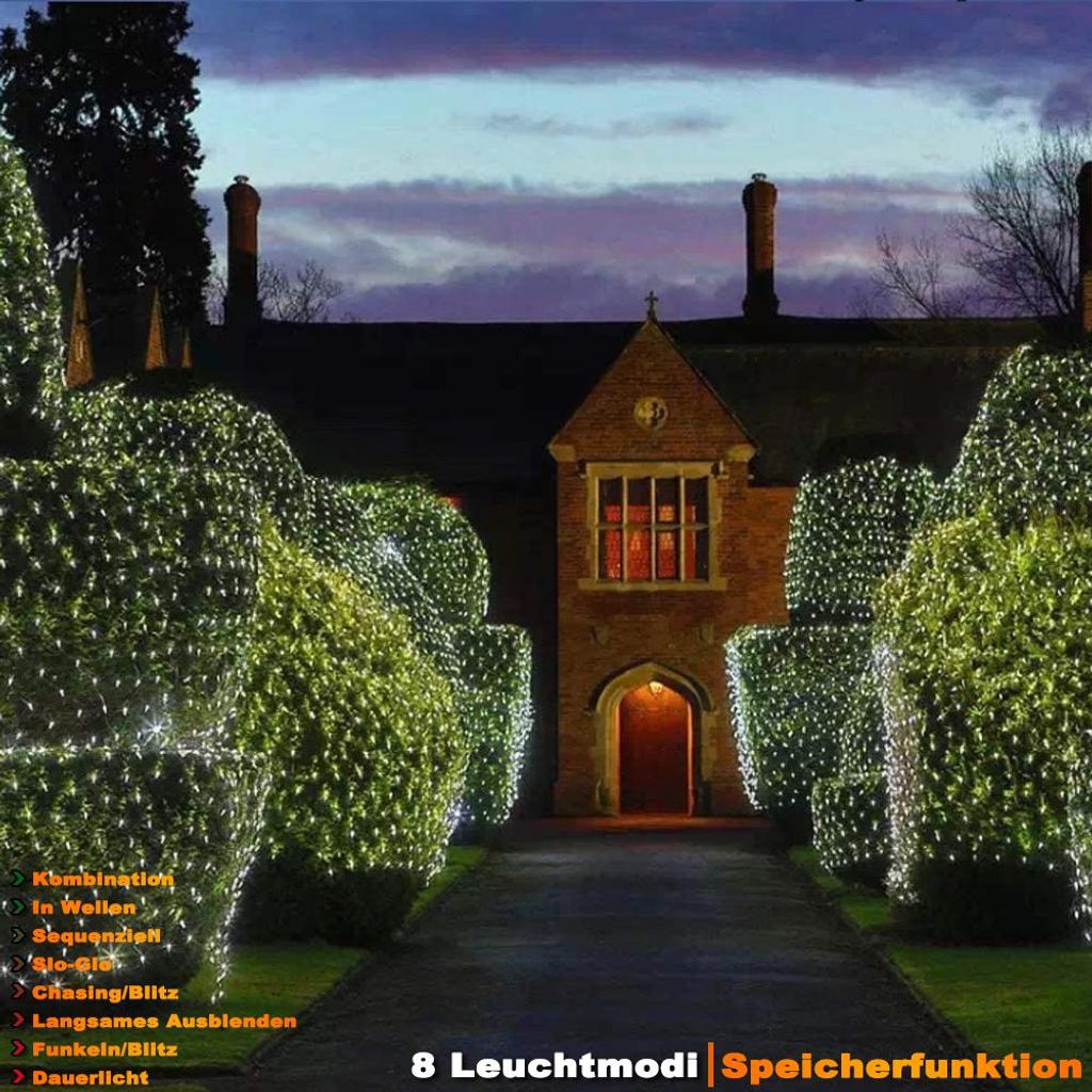 LED Lichternetz Außen LED Lichternetz 6x4m Mit 480 LEDs – Warmweiß, 8 Modi, Speicherfunktion, IP44 Wasserdicht Für Außen & Innen