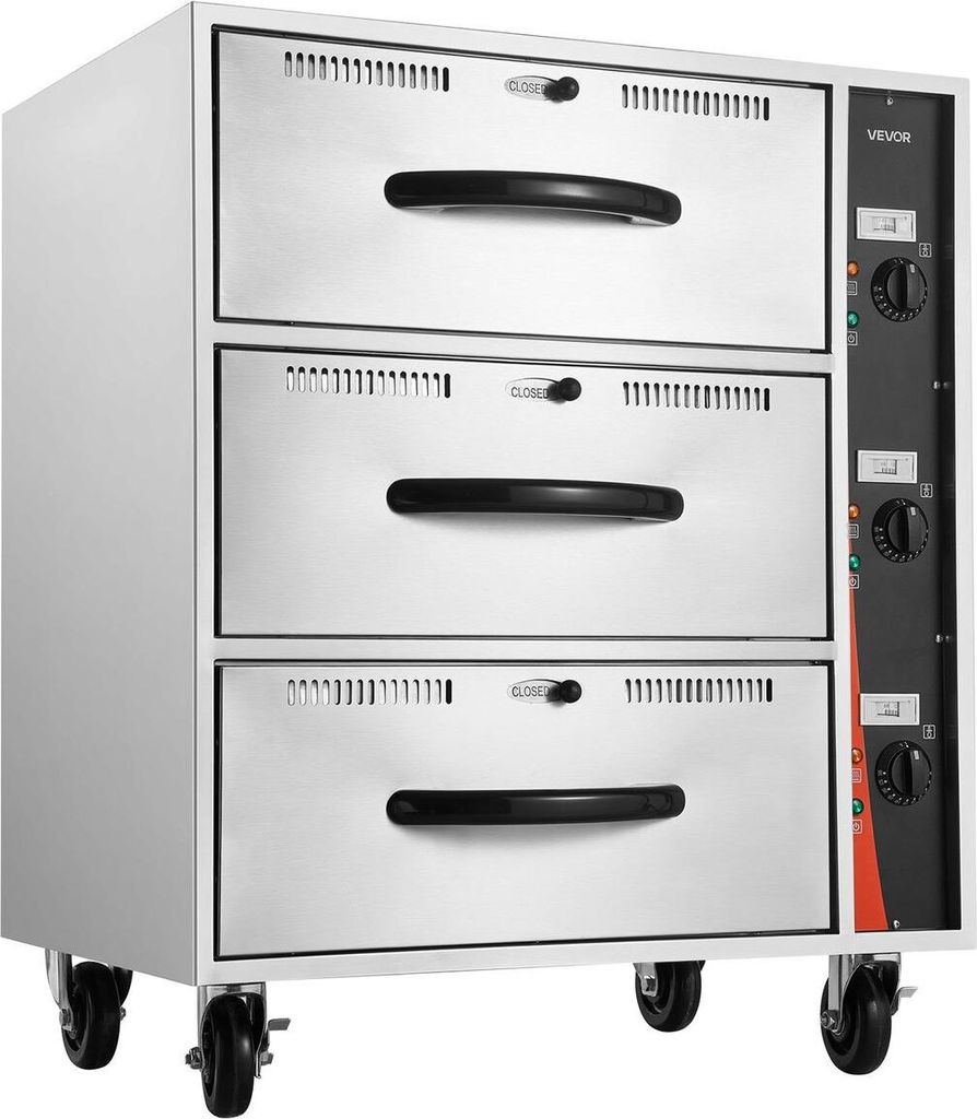 Kommerzieller elektrischer Schubladenwärmer, Edelstahl-Speisenwärmer mit drei Schubladen, freistehender Standard-Wärmeschrank, Temperaturbereich...