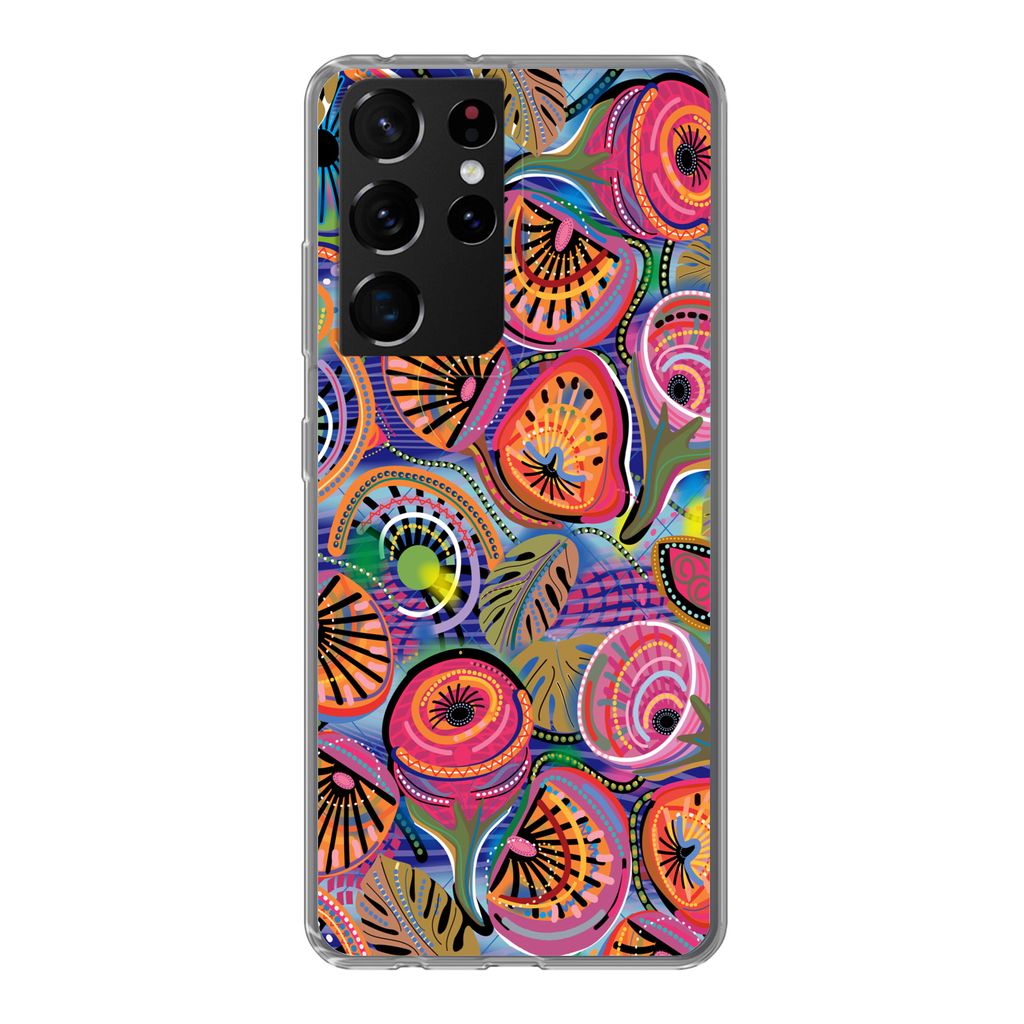 MuchoWow Handyhülle Schutzhülle Hülle für Samsung Galaxy S21 Ultra Kreis - Figuren - Blätter Silikon Softcase Handy Hülle - Mobiltelefon
