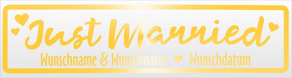 Kiwistar Just Married Wunschname Datum Magnetschild Schild magnetisch - 45cm Gelb - reflektierend - Magnetfolie für Auto PKW Kfz