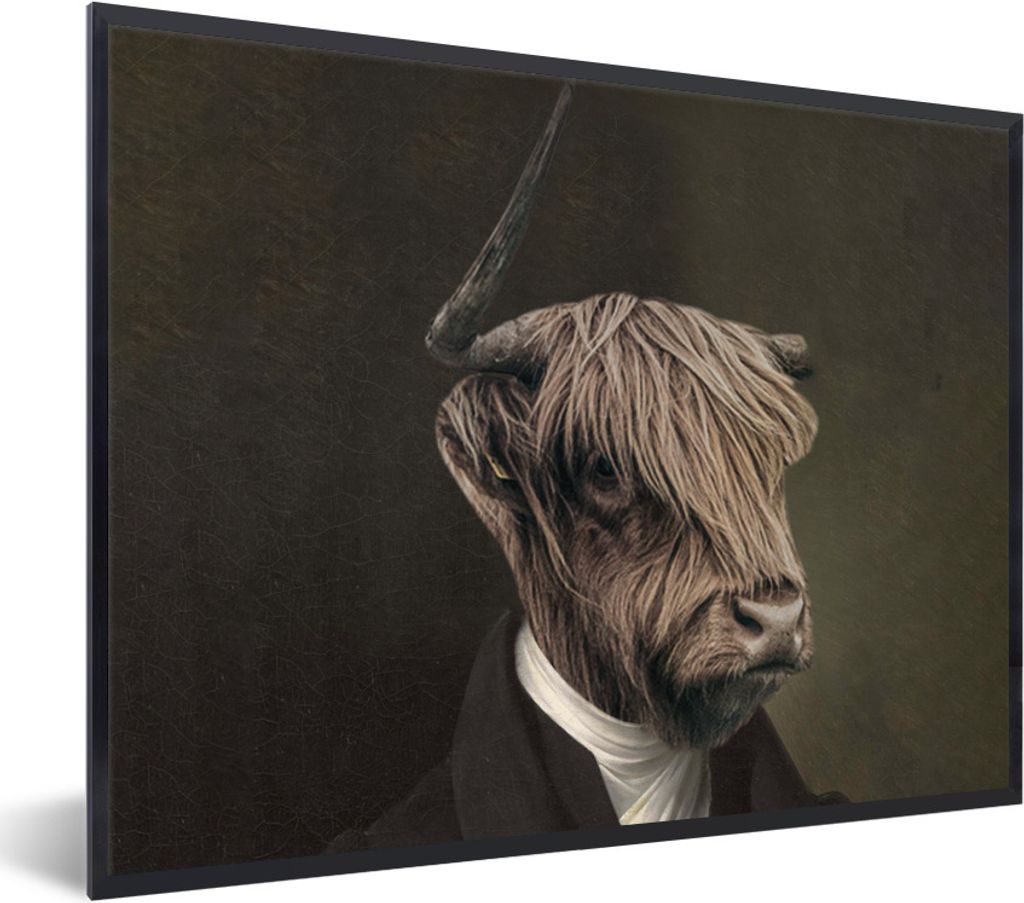 MuchoWow Gerahmtes Poster Schottischer Highlander - Malerei - Tierkopf 40x30 cm - Poster mit Schwarzem Bilderrahmen Wandposter Rahmen Foto Bilder...
