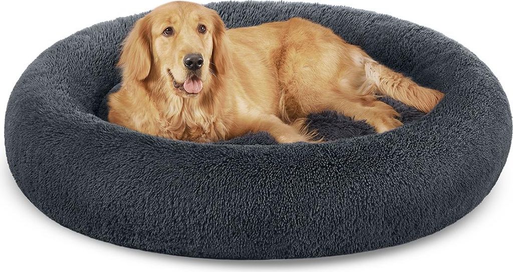 Flauschiges Hundebett Ø 120 cm dunkelgrau