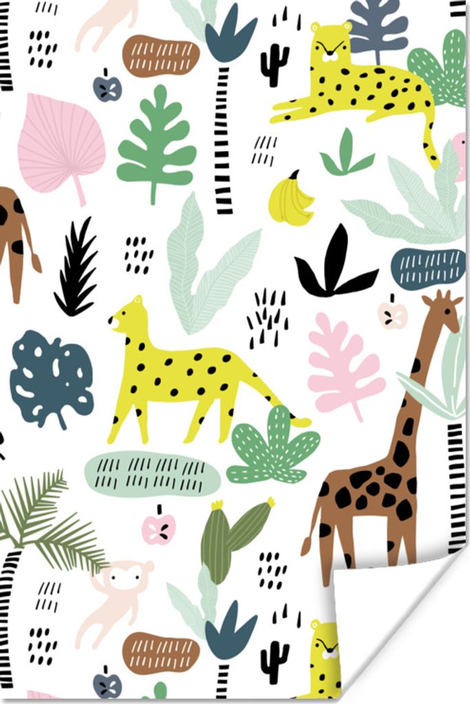 MuchoWow Poster Dschungel - Muster - Früchte - Tiere 40x60 cm - Plakate für die Wand - Poster Babyzimmer