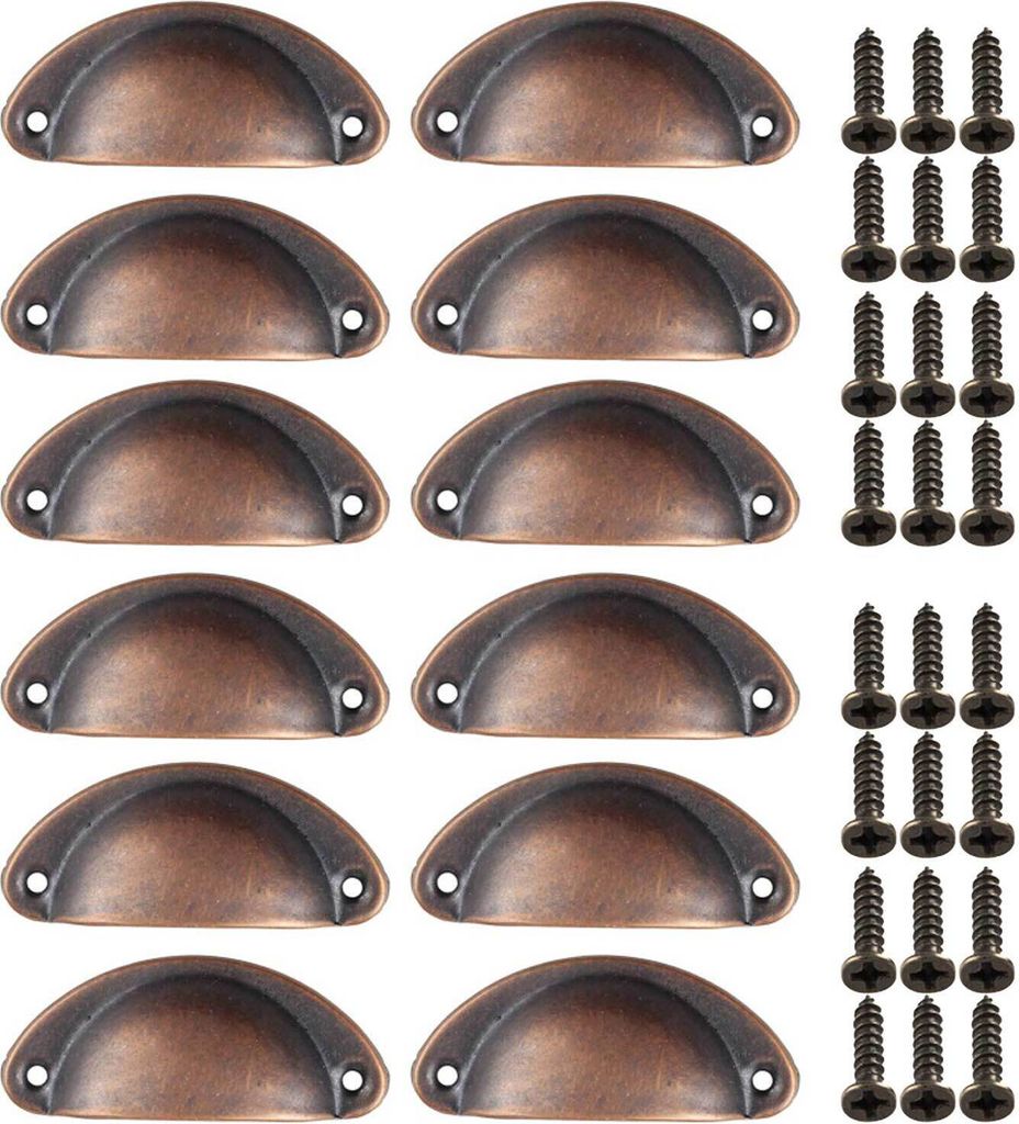 12 Muschelgriffe inkl. Schrauben 81x35mm Schubladengriff Möbelgriff Farbwahl, Farbe:antik kupfer