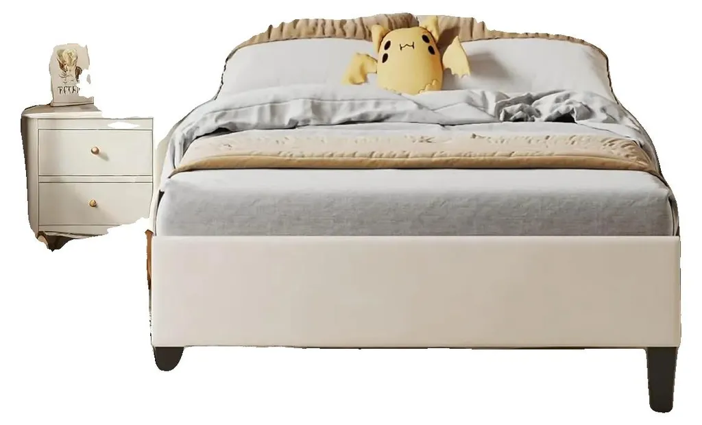 Lit rembourré beige 90x200 cm avec tête de lit fleurie modèle FLORA