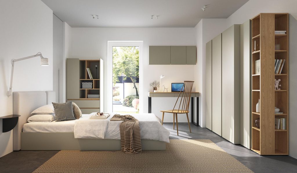 Schlafzimmer-Set – 6-teilig – LUCA System – Grau – Kleiderschrank, Regal, Kommode, Schreibtisch, Wandregal & Jugendbett – Ohne Matratze