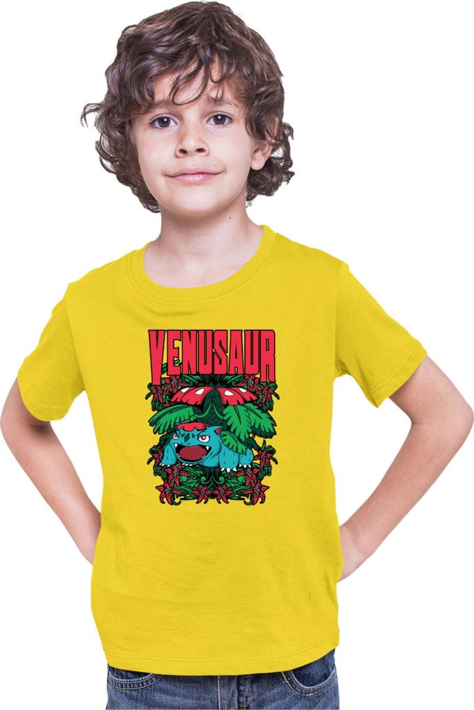 Kinder T-Shirt Japan Anime Manga Pokemon Venusaur, 5-6 Jahr - 116 / Gelb