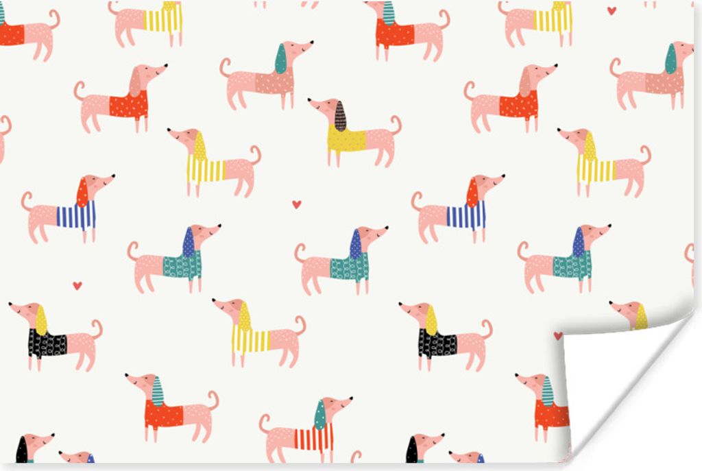 MuchoWow Poster Hund Illustration mit Dackel auf einem weißen Hintergrund 30x20 cm - Plakate - Print