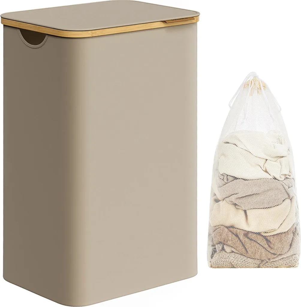 OFFERTA Cesto Portabiancheria 90L Marrone Cammello Estraibile