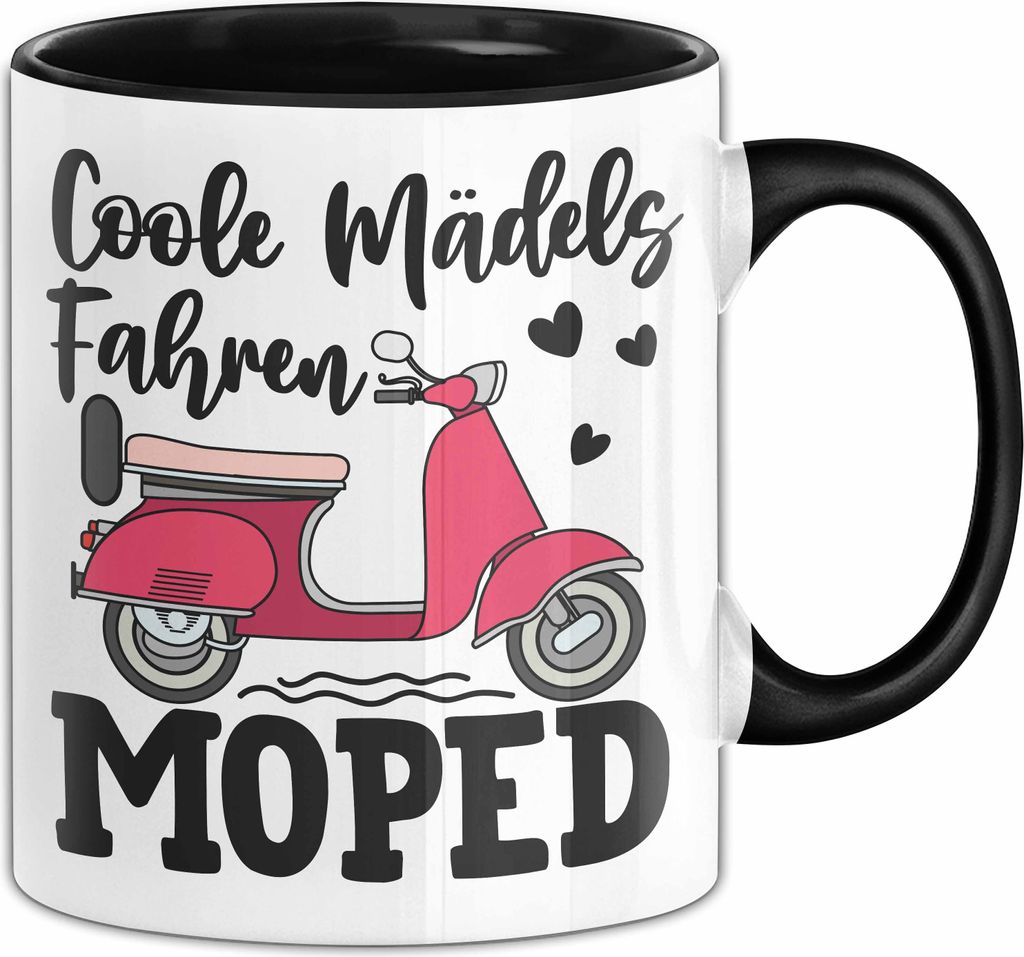 Coole Mädels Fahren Moped Tasse Geschenk Fahrerin Mofa Scooter Roller (Schwarz)