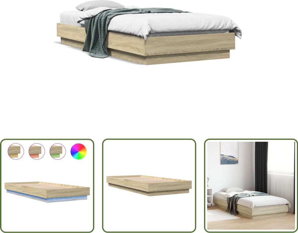 The Living Store Bettgestell mit LED Sonoma-Eiche 90x200 cm