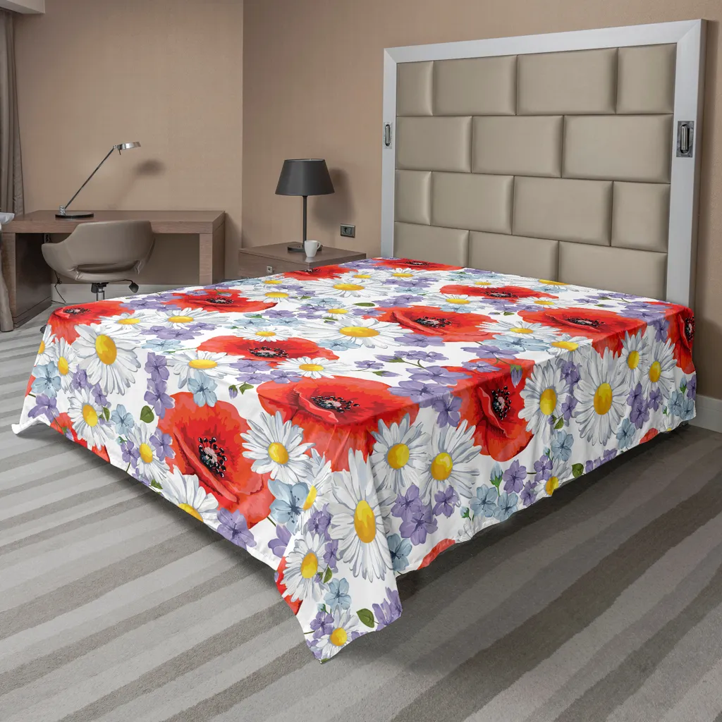 Drap plat motif floral estival en tissu doux - Lit décoratif 275x260cm