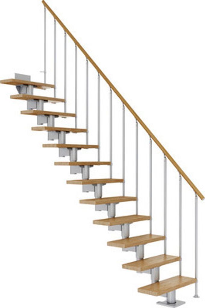 Pertura Mittelholmtreppe Chiron Eiche Leimholz Perlgrau Gerade 75 cm 12 Stufen / 13 Steigungen Stabgeländer Grau (RAL 90