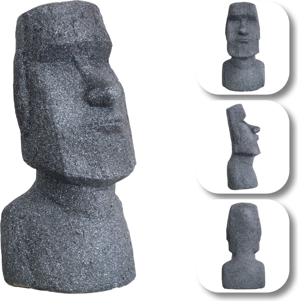 Moai Kopf Skulptur Büste Statue Deko Osterinsel Figur Gartenfigur Rapa Nui Mystik Eyecatcher Sage Grau - 56 cm Höhe