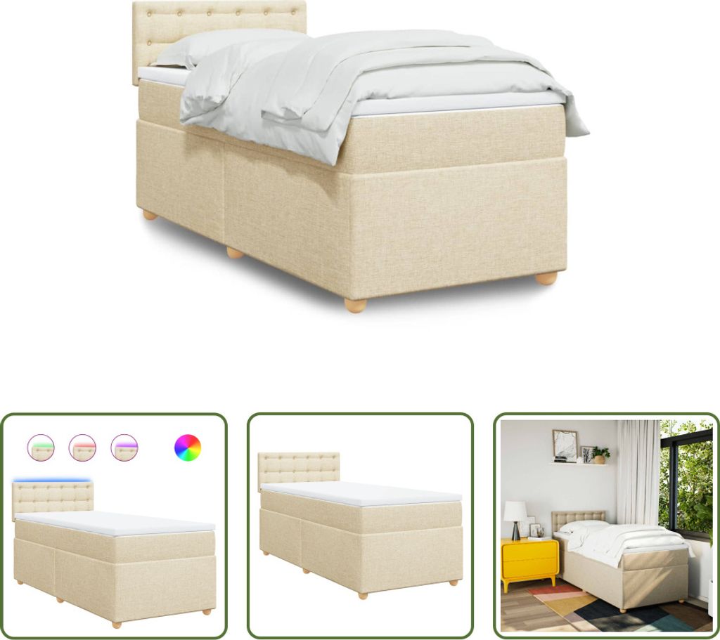 The Living Store Boxspringbett mit Matratze Creme 90x190 cm Stoff