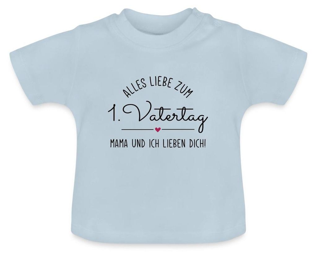 Spreadshirt Alles Liebe Zum 1. Vatertag Mama Und Ich Lieben Dich Baby Bio-T-Shirt mit Rundhals, 6-12 Monate, Hellblau