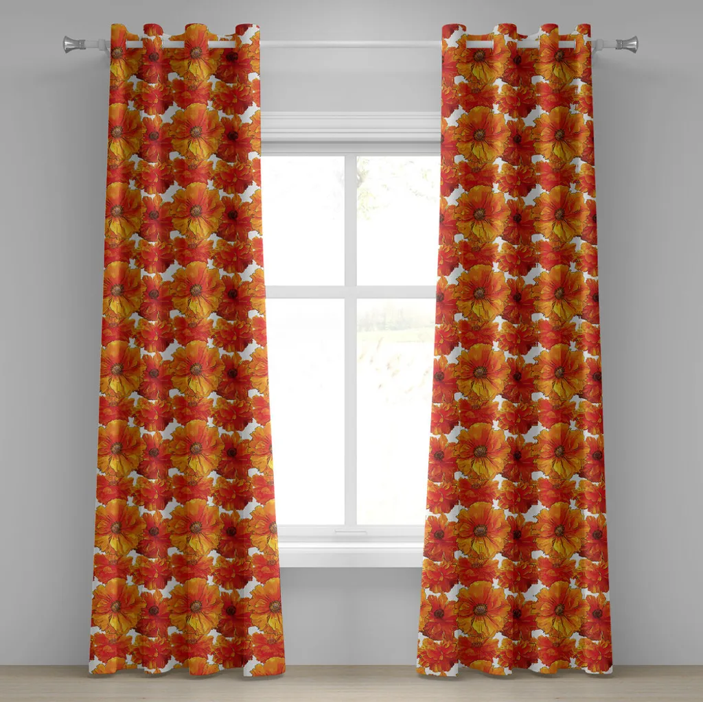Rideau anti-regards motif Coquelicots Orange 280x245cm pour grand vitrage