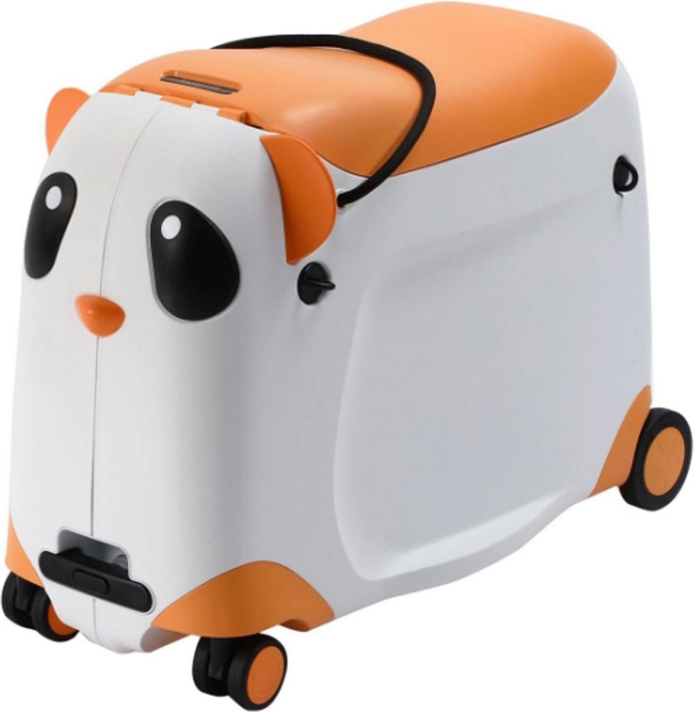 Panda Adventure Kinder Reisekoffer Trolley Kindertrolley Handgepäck Koffer mit Rollen und Sitz Orange MS-19860