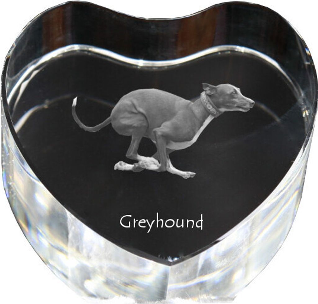 Greyhound, Grosser Englischer Windhund - Hundebild im Kristall, Kristallherz, einzigartiger Bilderrahmen der Marke Art-Dog