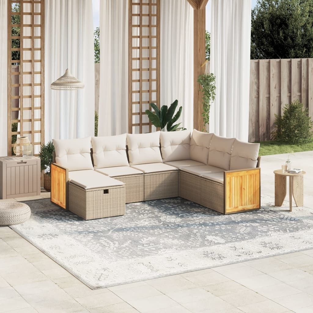 Maison Exclusive - 7-tlg. Garten-Sofagarnitur mit Kissen Beige Poly Rattan