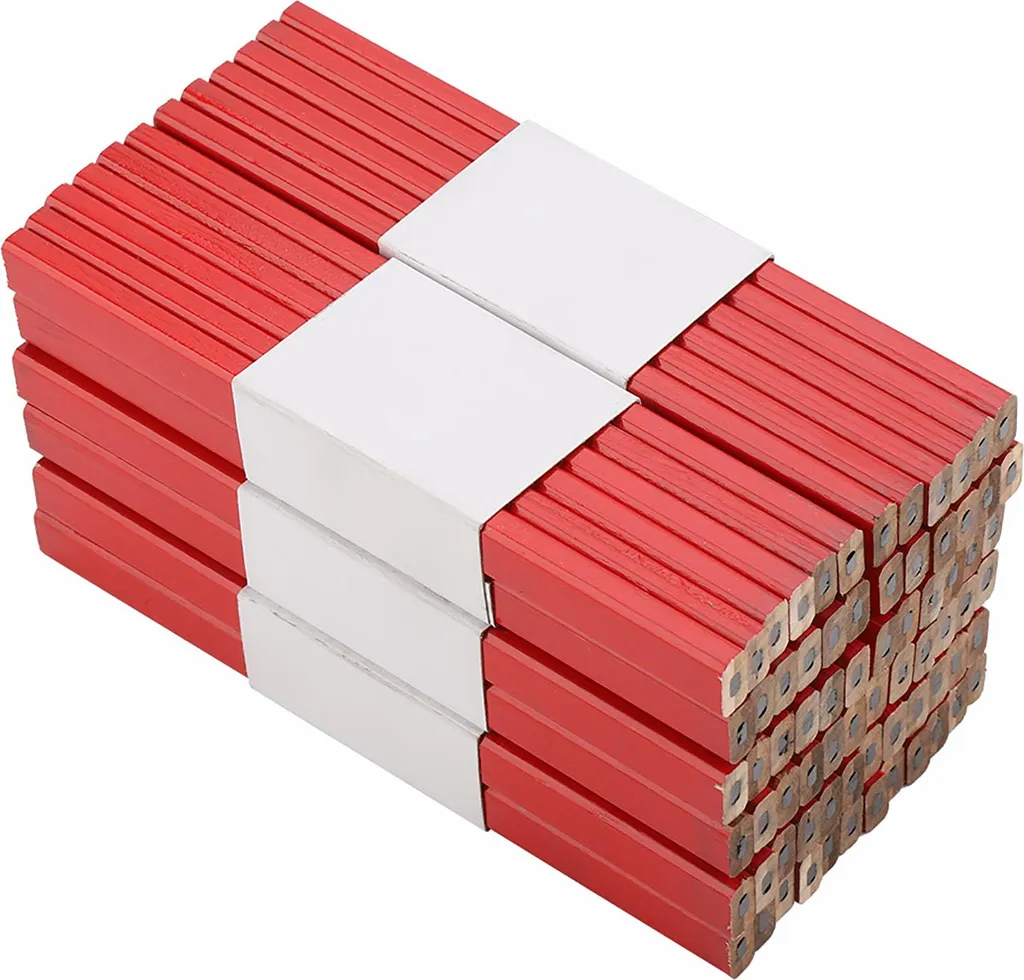 72 Crayons de menuisier octogonaux rouges 175mm mine graphite dure