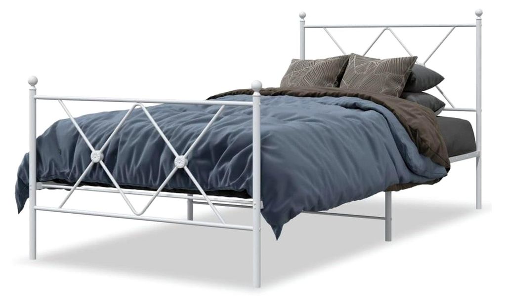 Bettgestell mit Kopf- und Fußteil aus Metall in Weiß 90x200 cm