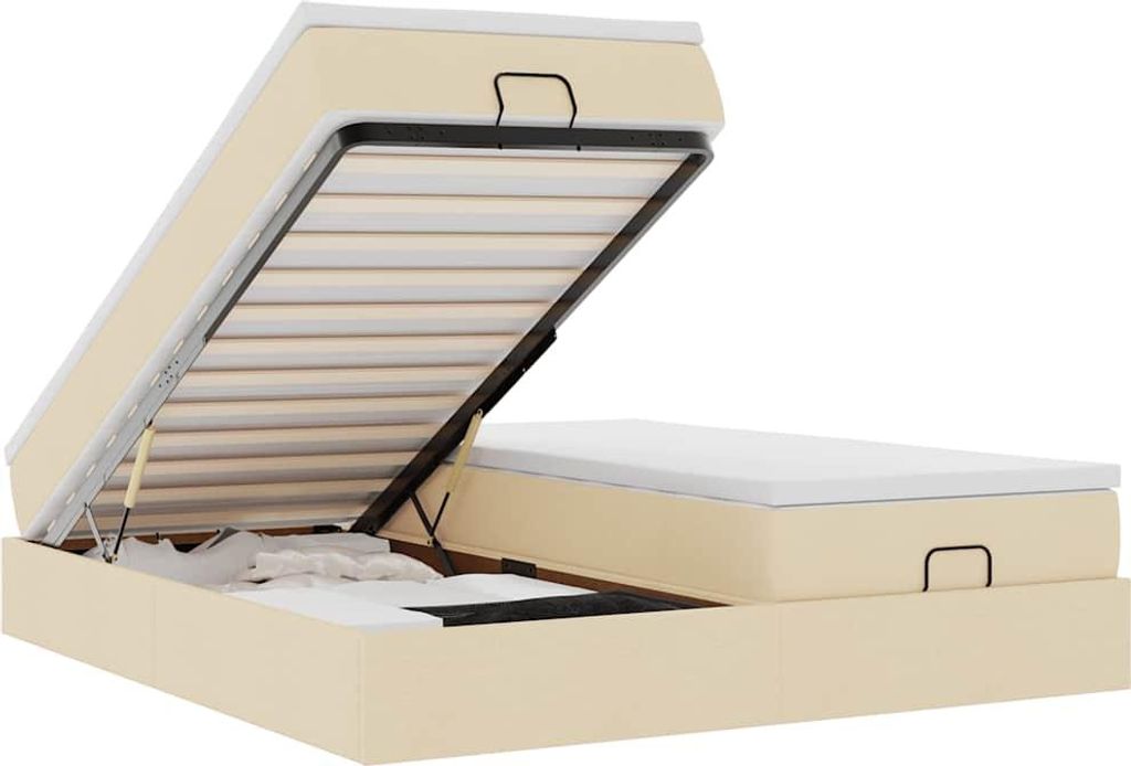vidaXL Ottoman-Bett mit Matratzen Creme 180x200 cm Stoff