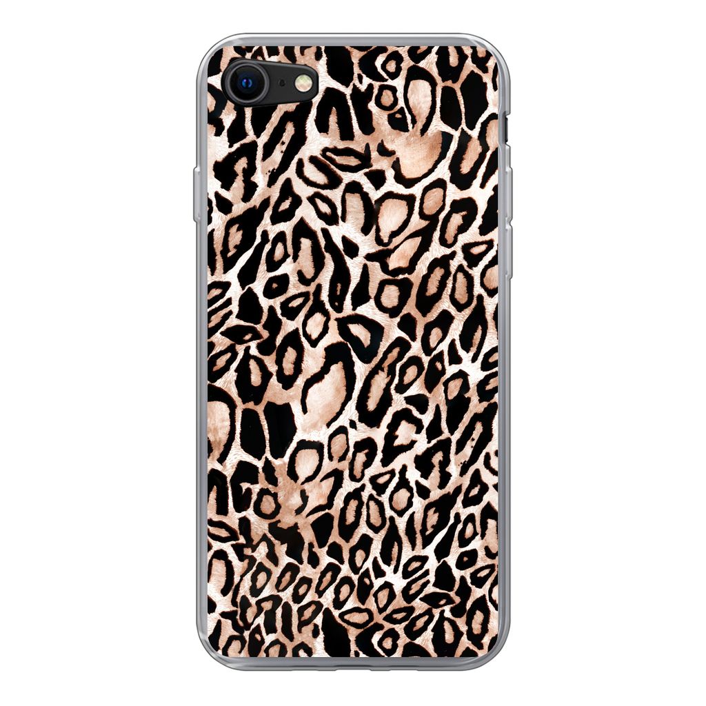 MuchoWow Handyhülle Schutzhülle Hülle für iPhone 7 Panther Druck - Schwarz - Flecken Silikon Softcase Handy Hülle - Kartenhalter