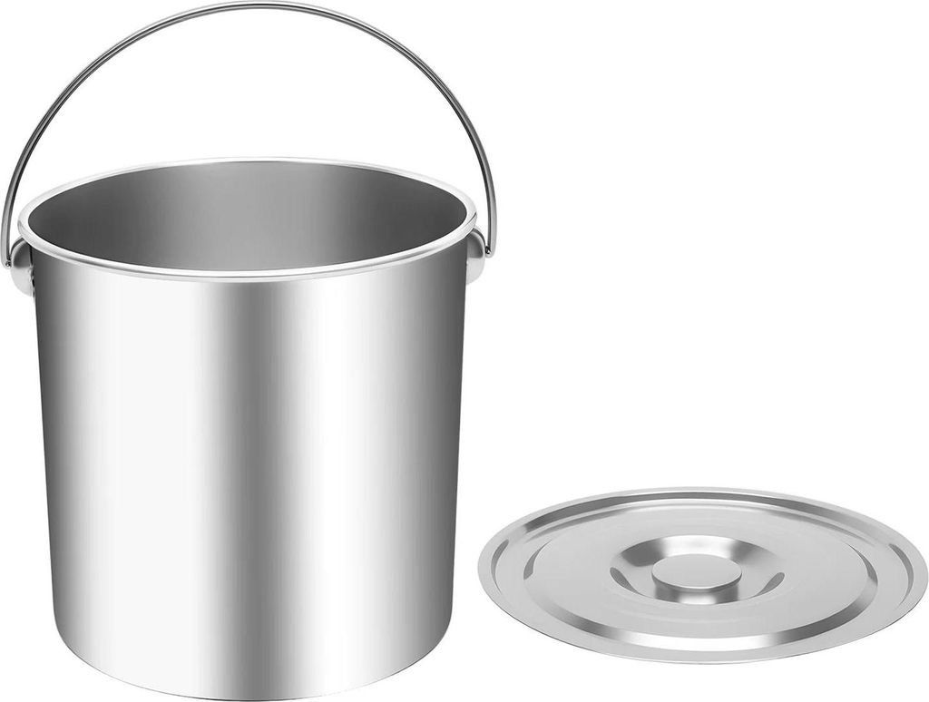 Edelstahl Eimer/Kübel - Eimer mit Deckel - 20 L - 1,6 mm stark - 27 x 42,5 cm - Für Trockenfutter, Reis, Aufbewahrung & Transport - Silber