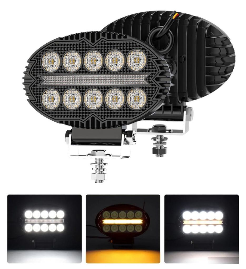 Universelle leistungsstarke LED-Lampe / Halogenscheinwerfer mit weißem Licht und gelbem DRL (Tagfahrlicht), 2000 lm, für Lkw, Tr