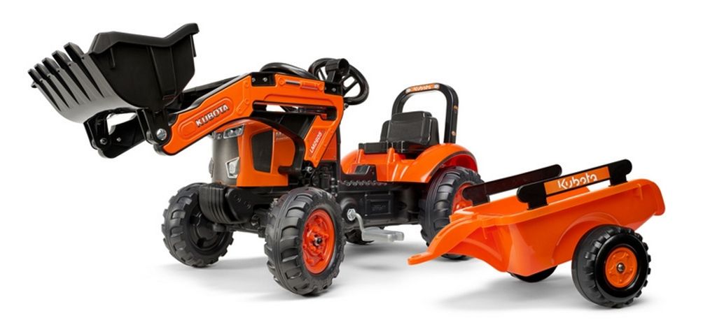FALK - Kubota-Tretraktor mit Ladeklappe und Anhänger Produktbild 