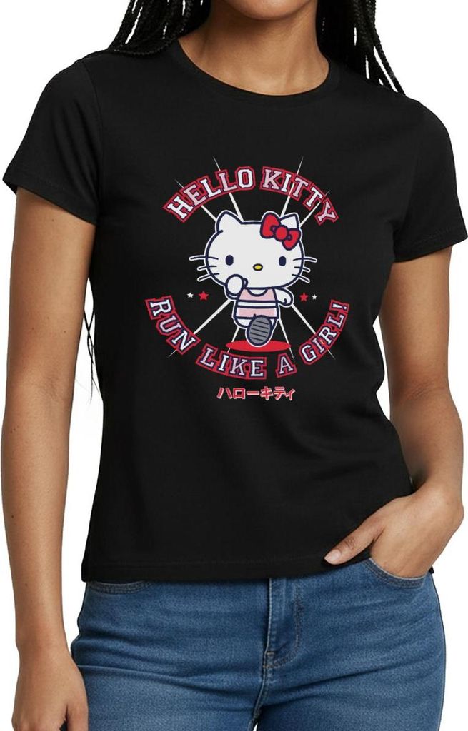 Spreadshirt Hello Kitty Run Like A Girl Sport Frauen T-Shirt, XL, Schwarz