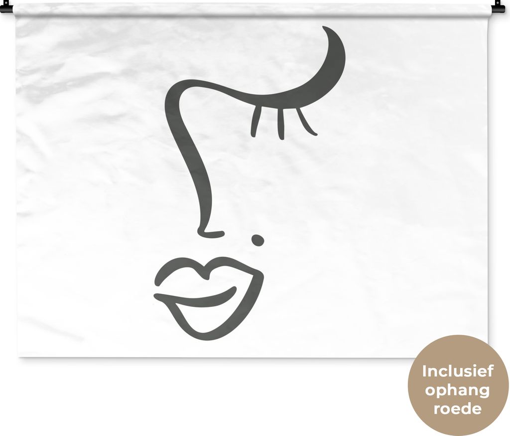 MuchoWow Wandteppich Wandbehang Frau - Gesicht - Minimalismus 150x112 cm Tapisserie Dekoration Wandtuch - Wanddecke - Wandteppiche