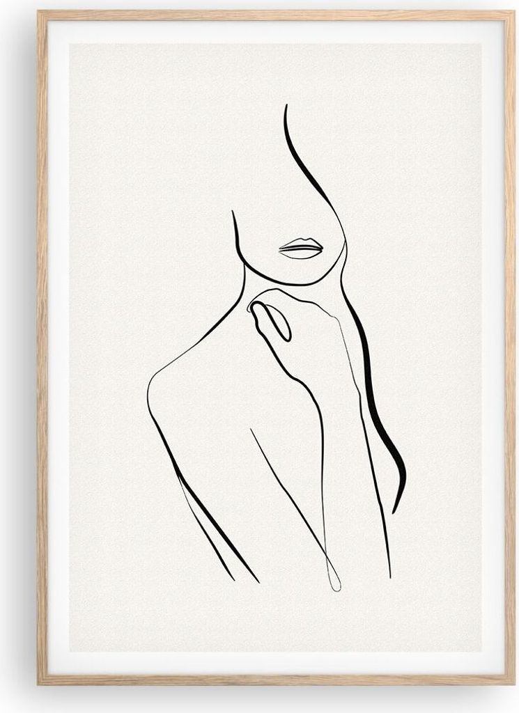 Gerahmtes Poster - Rahmen in heller Eiche - Frau Skizze Zeichnung - 70x100 cm - Wand Bild - Wanddeko - Wandbilder - Kunstposter - Wandposter - Bild...