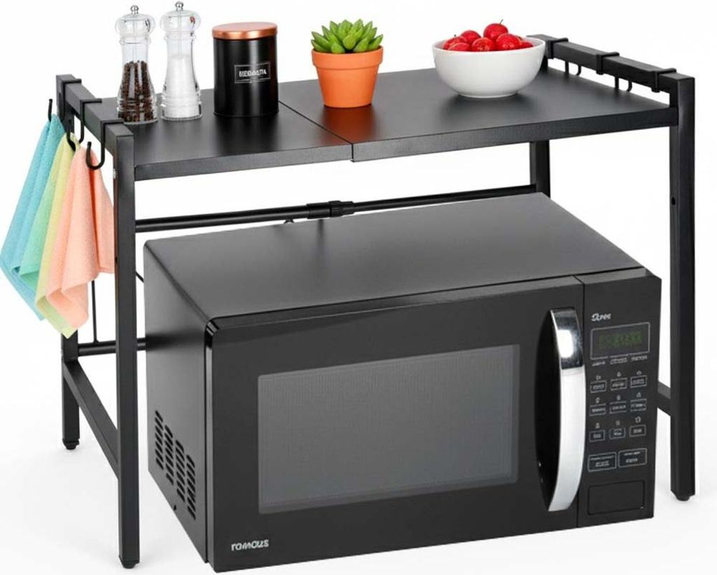 Kuchynská polica nad mikrovlnnou rúrou nastaviteľný kovový Obrázok produktu 