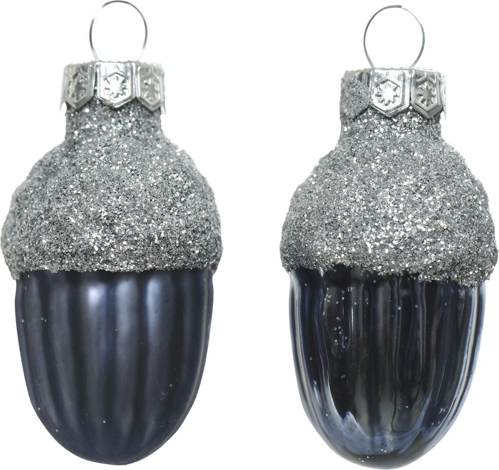 Christbaumschmuck Eicheln 4cm Glas 12 Stück - Nachtblau / Produktbild 