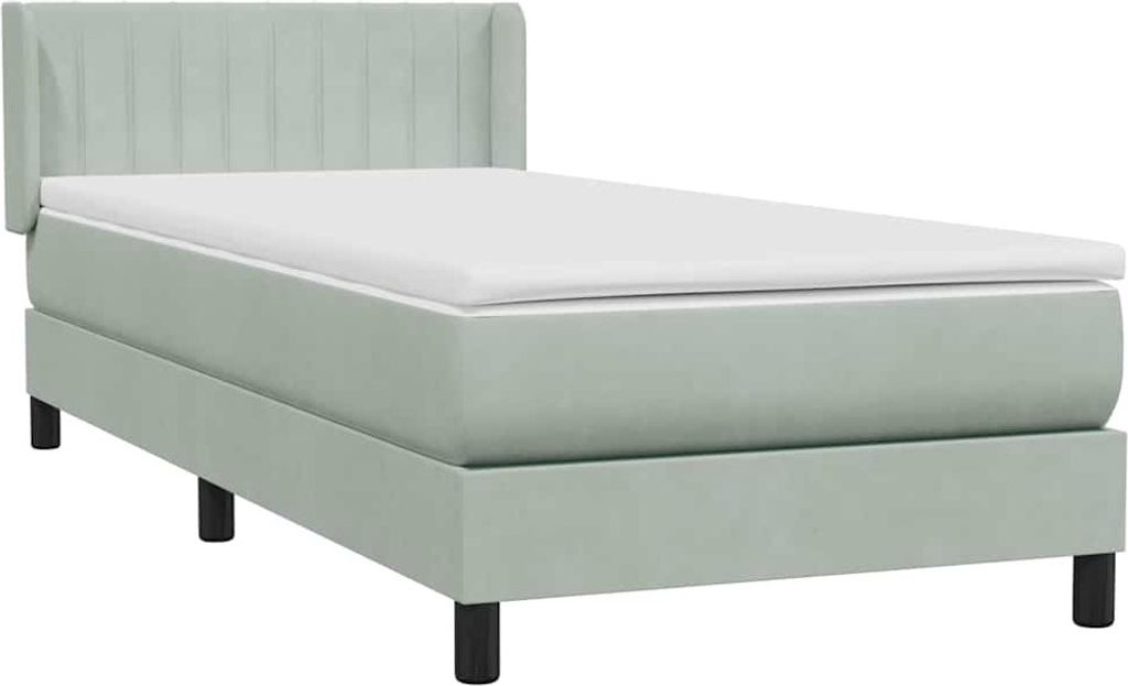 vidaXL Boxspringbett mit Matratze Hellgrau 90x220 cm Samt