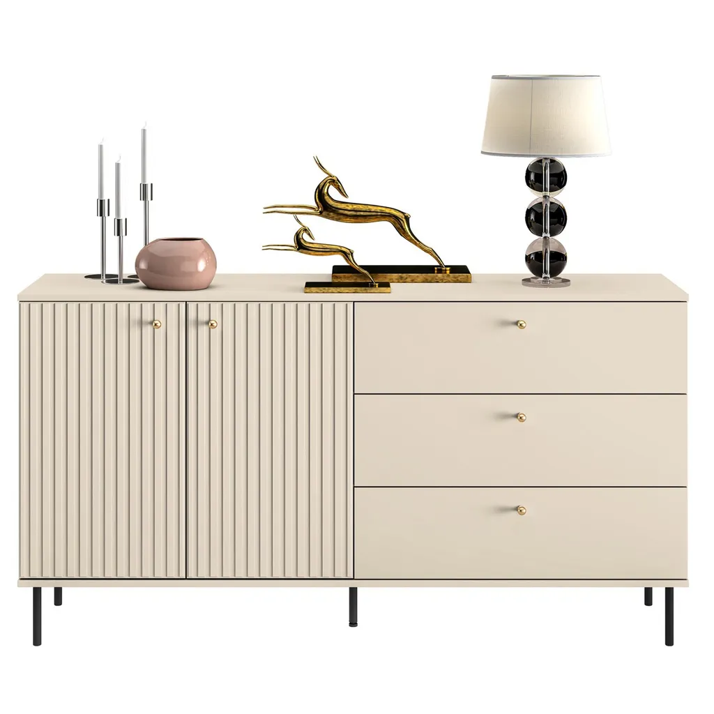 Buffet CALETTO 160 cm beige - Solution de rangement pour salon encombré