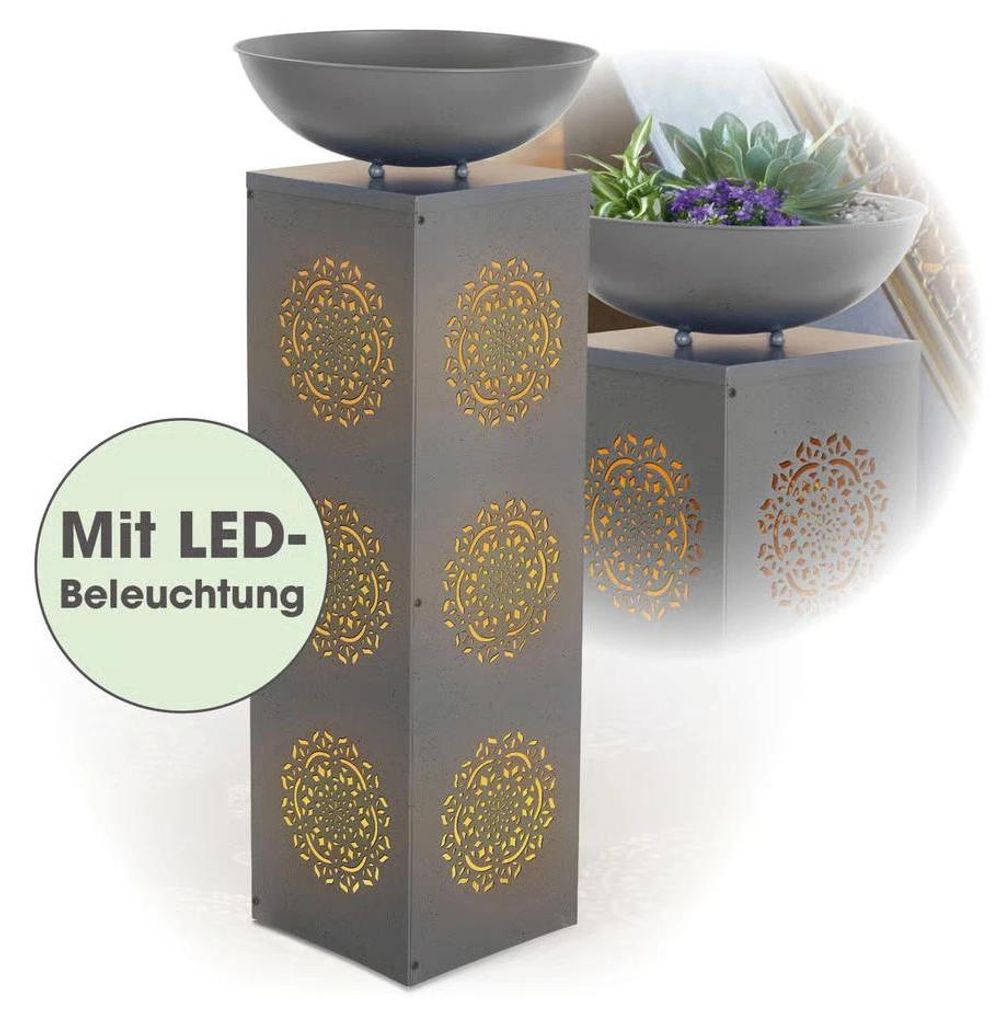 EASYmaxx LED-Dekosäule Beton-Optik mit Pflanzschale Mandala Produktbild 