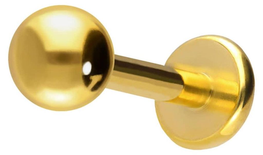 Ohrpiercing, Nasenpiercing Titan Labret mit Push Fit Gold Stablänge: 9mm + Stabstärke: 1,2mm + Kugelgröße: 3mm