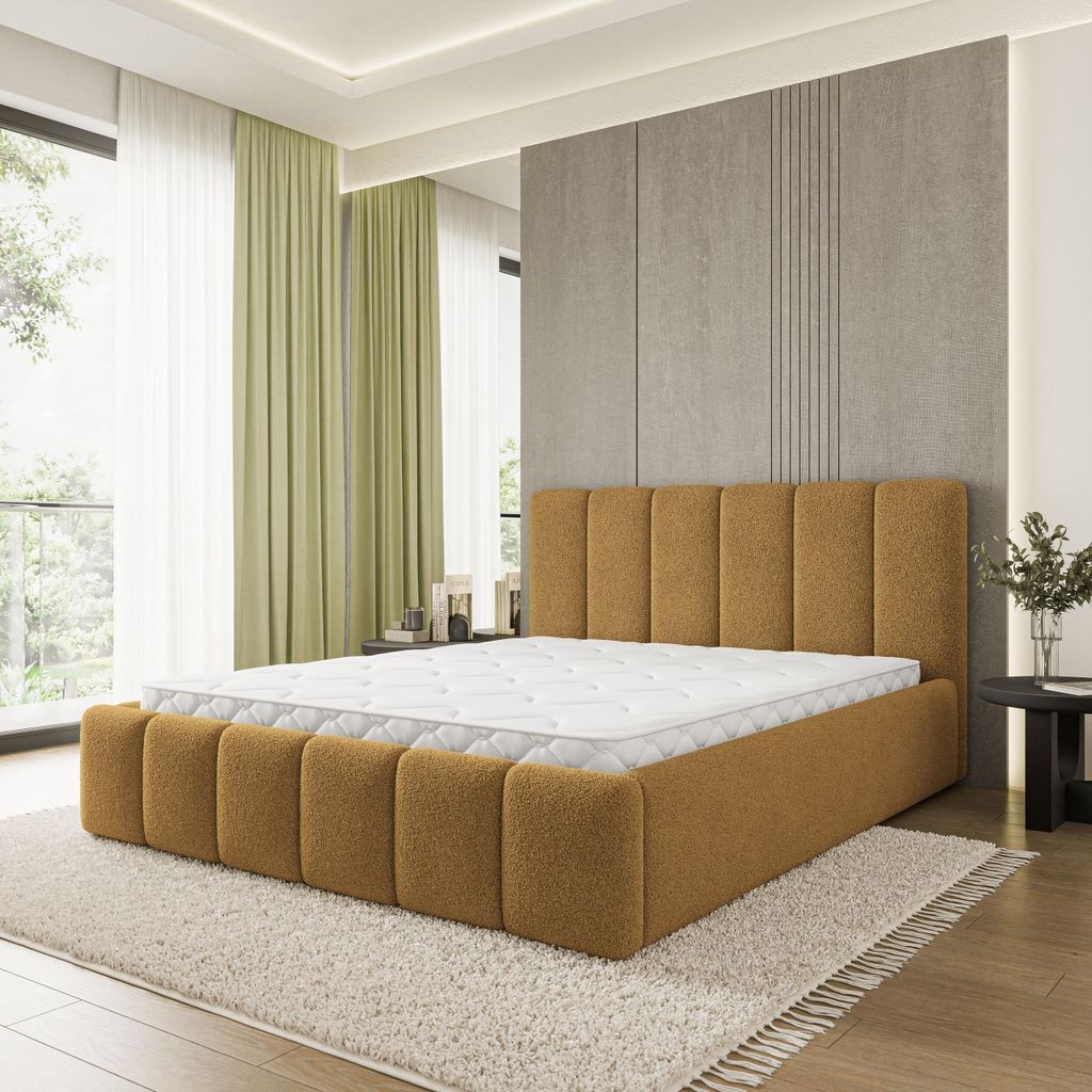 Masseno Polsterbett ATTORA Q 140x200 cm, Polsterbett mit Bettkästen - Orange, QUELLE 17