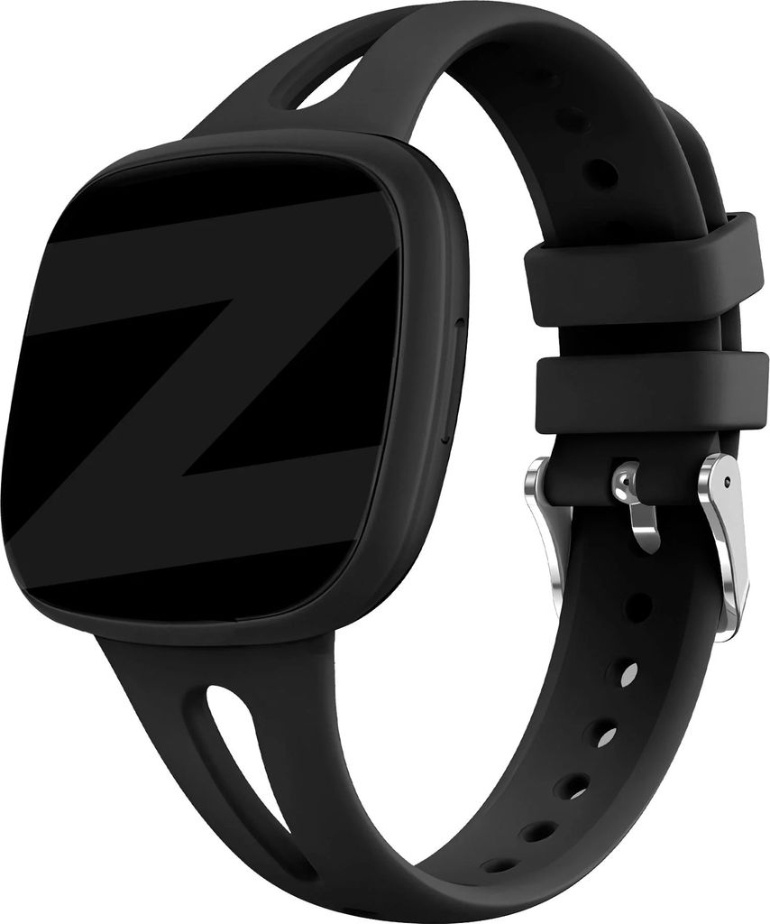 Bandz Silikonarmband 'Slim' passend für Fitbit Versa 3 / Versa 4 / Sense / Sense 2 - Schwarzes Silikonarmband - Größe S