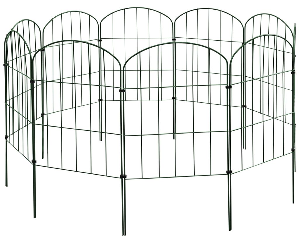 Zaun Gartenzaun Steckzaun Hundezaun Teichzaun für Garten Teich 10 Zaunelemente 43 cm hoch Metall Gitterzaun Auswahl Oberbogen V2Aox, Farbe:Grün