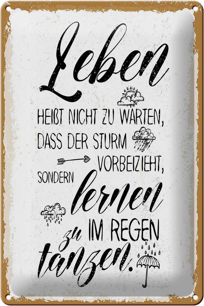 Blechschild Spruch Leben nicht warten Sturm vorbei 20x30cm Produktbild 