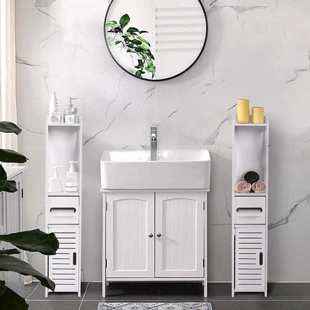 Meuble de salle de bains blanc étanche 80 x 15,5 x 15 cm - Colonne Zen