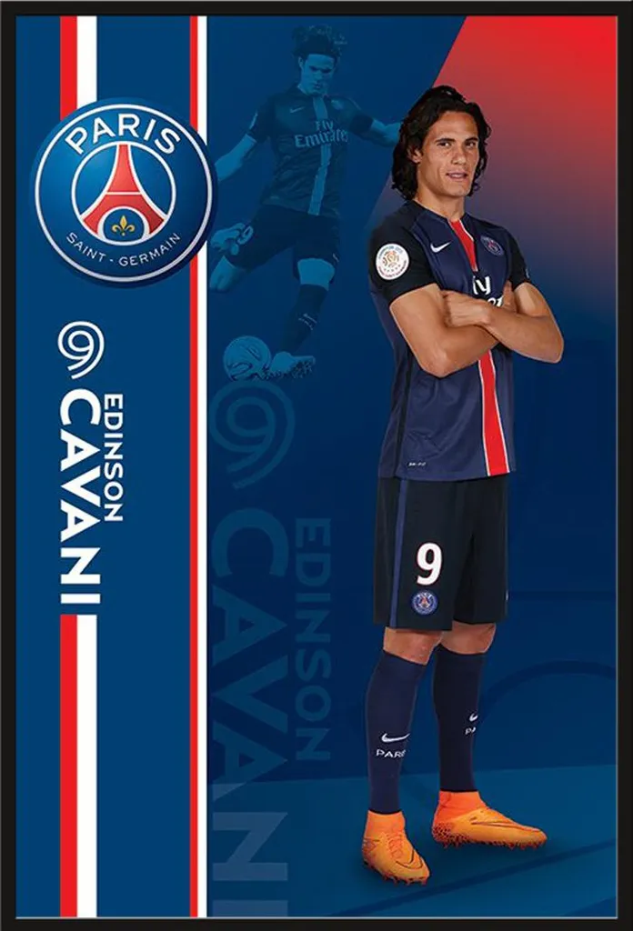 Déco Murale PSG Cavani Cadre Noir Maxi Shinsuke pour Chambre et Salon