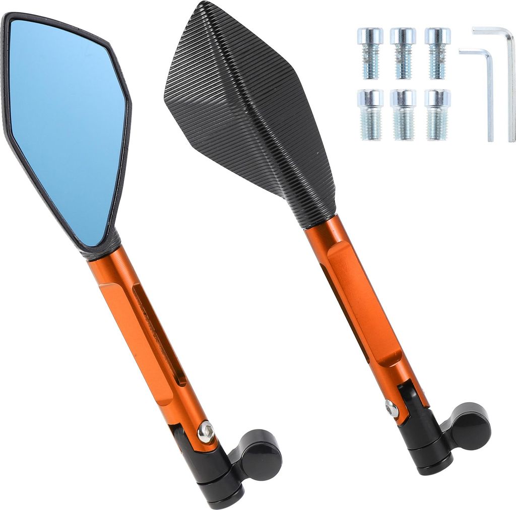 1 Satz Universal Motorrad Rückspiegel Einstellbare Lenkerenden Seitenspiegel Halterung M8 M10 Schwarz Orange Aluminiumlegierung Aluminium Polygona...